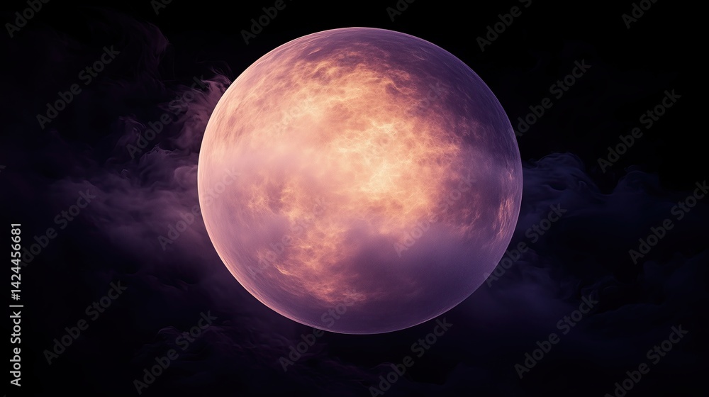 Fototapeta premium Surreal cosmic scene featuring a soft, cloud-like planet veiled in fog, subtle glowing surface in pastel tones