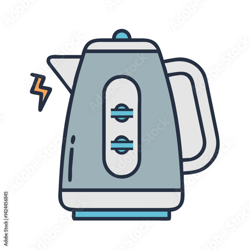 Modern electric kettle icon with lightning on black