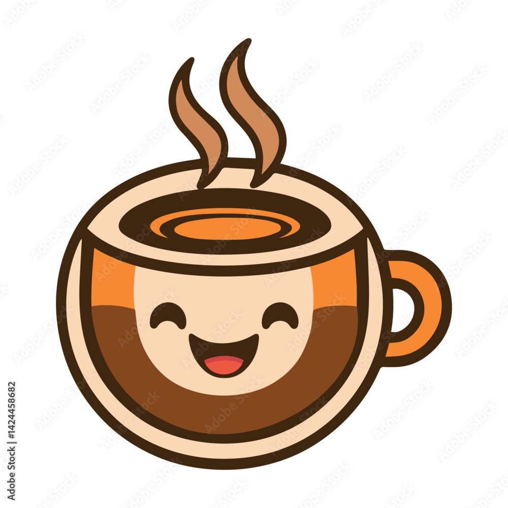 Obraz premium Kawaii Coffee Cup – Smiling Cartoon Drink Mascot