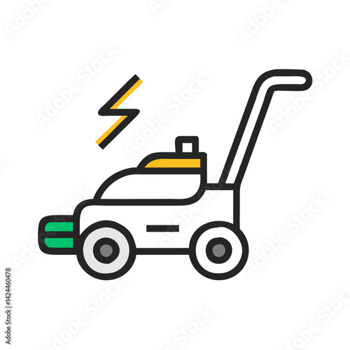 Electric lawn mower icon for gardening and landscaping