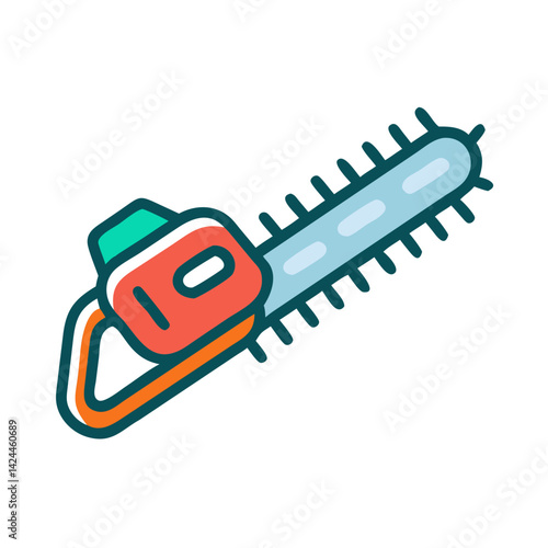 Colorful Chainsaw Illustration on Black Background for Woodworking Needs