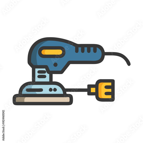 Blue orbital sander icon. Power tool symbol vector