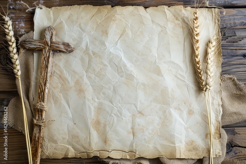 wooden cross on the vintage paper