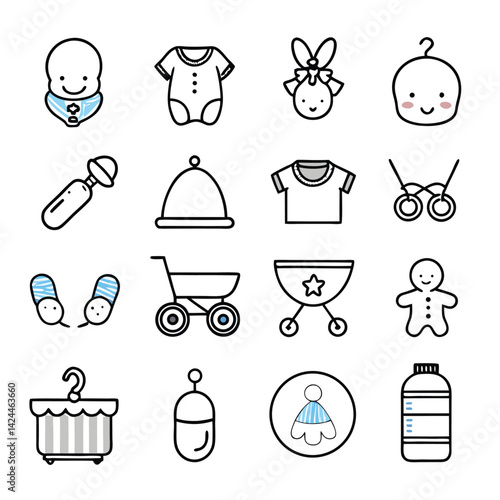 Cute Baby Icons Set for Nursery Design and Products