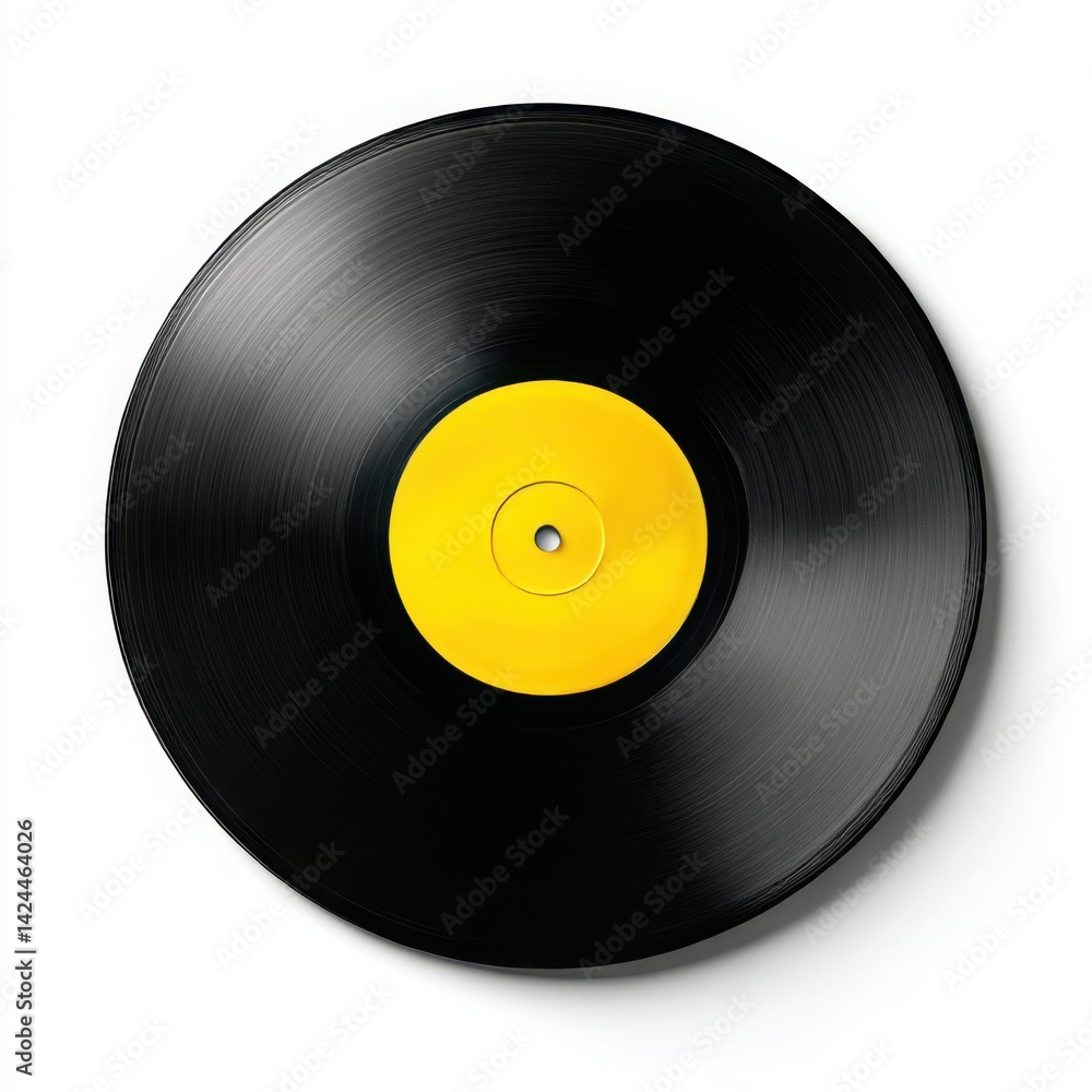 Obraz premium Vinyl record with yellow label on white background