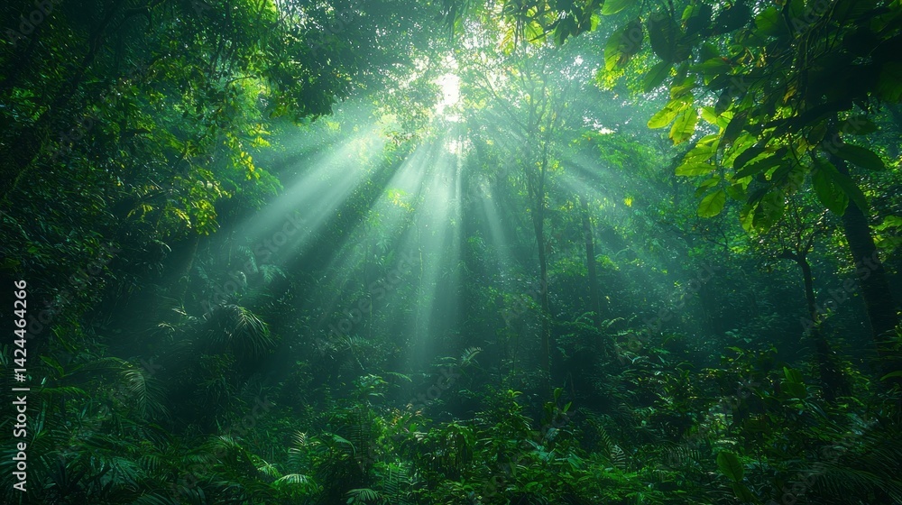 Obraz premium A bright sunny day in a lush green forest