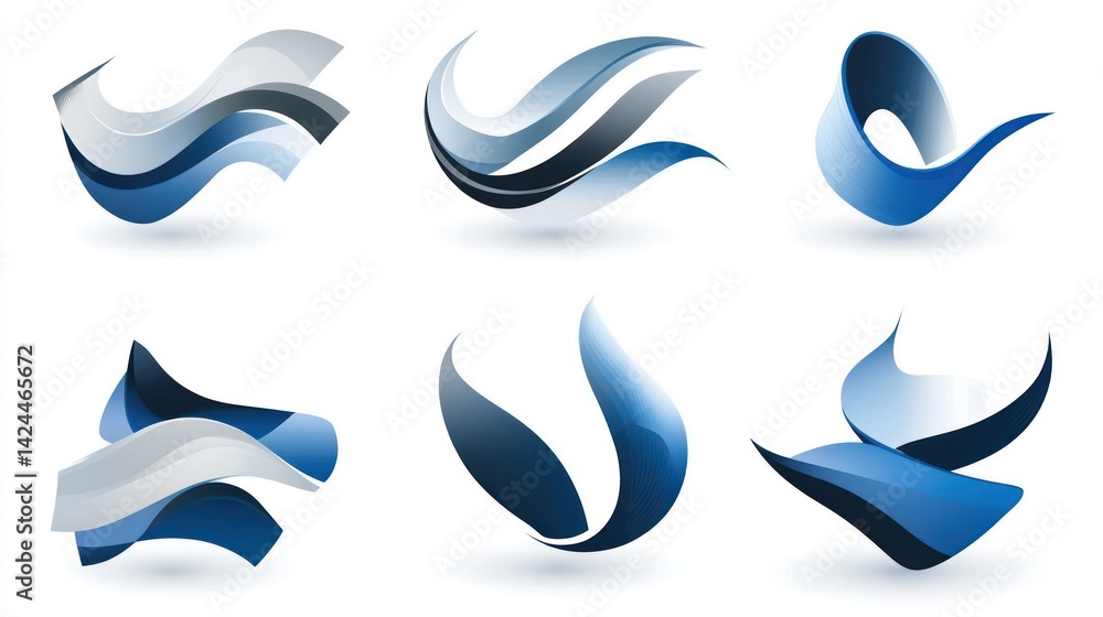 Fototapeta premium Abstract blue wave logo designs, white background, corporate identity