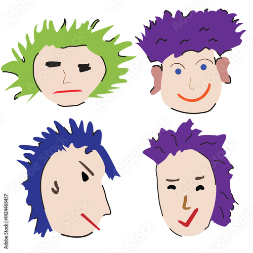 cartoon man's faces on a white background