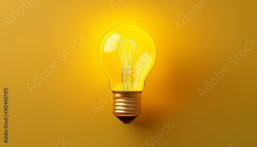 bright idea concept yellow background with light bulb and text space