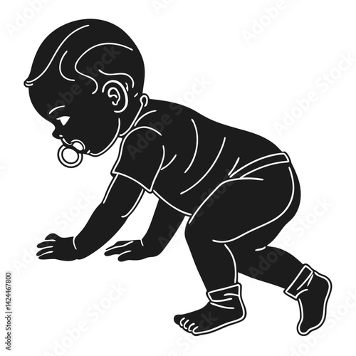 Silhouette of a Baby Boy Crawling with Pacifier