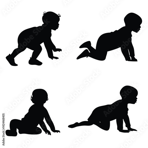 Four Baby Silhouettes Crawling and Sitting