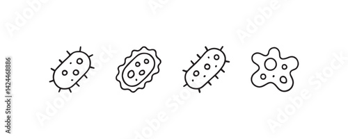 Bacteria and germ icon set in line style Vector