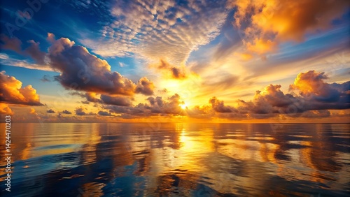 A Breathtaking View of a Golden Sunset Over a Calm Ocean

 photo