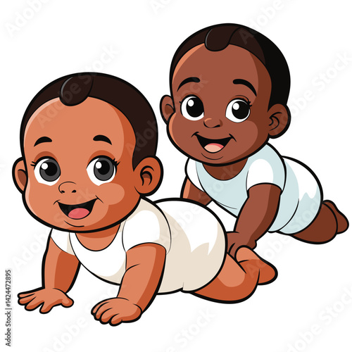 Two Adorable African American Babies Crawling Together