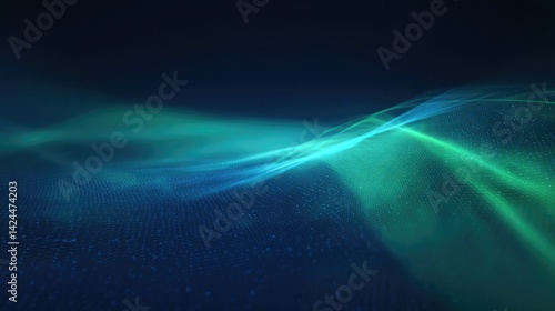 vibrant 3d representation of abstract energy grid casting blue and green glow against dark background