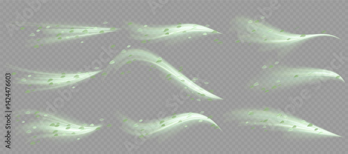 Curved neon waves rotate in high-speed light spiral. Frost wind texture moves gently in transparent swirl. Winter air streams flicker like glowing icy ribbon. Blizzard sparkles radiate cold