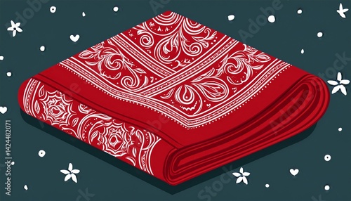folded red bandana with white pattern adds a traditional concept