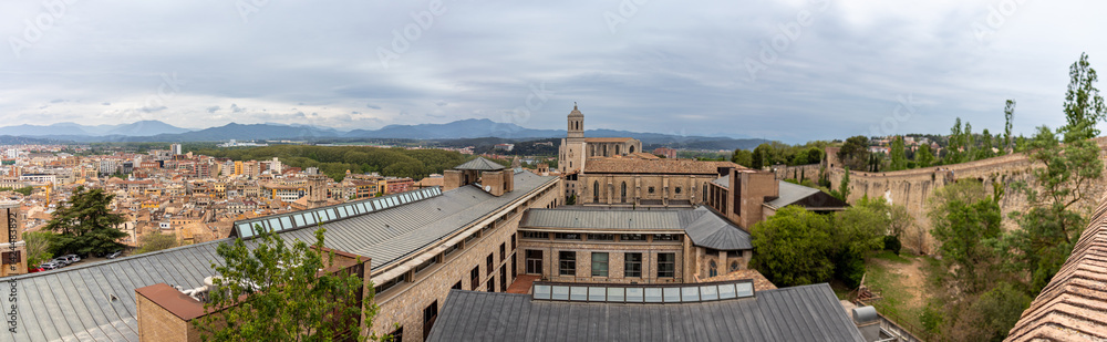 Fototapeta premium Panoramic photograph from the wall of Girona, Spain