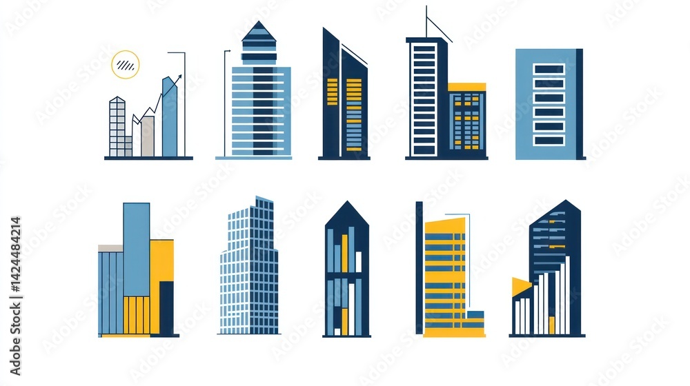 Cityscape growth chart, urban development, skyscraper icons, financial success, infographic Cityscape growth chart, urban development, skyscraper icons, financial success, infographic