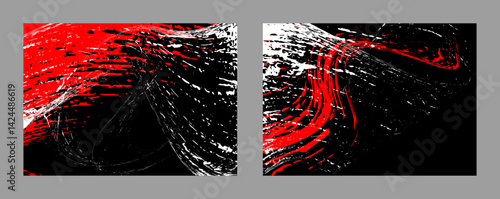 Strokes of black and red paint on a white background. Set of two templates. Graffiti element. Design template for the design of banners, posters, booklets, covers, magazines. EPS 10