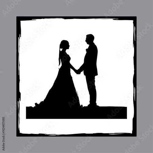 Silhouette of a bride and groom dancing on their wedding day in elegant dress and suit