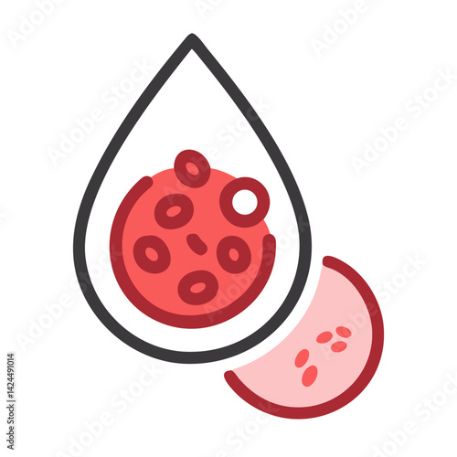 Blood Drop with Cells Icon Representing Hematology and Blood Health