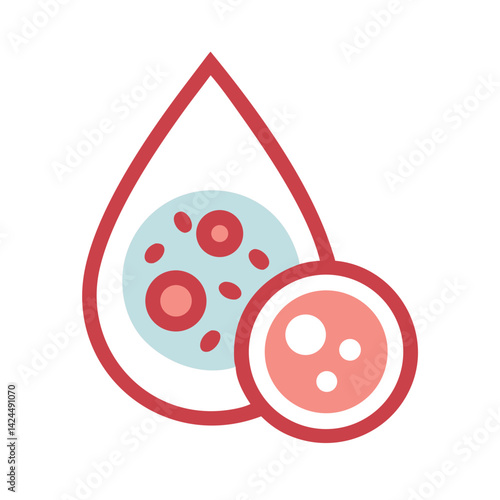 Blood Drop with Cells Icon Representing Hematology and Blood Health