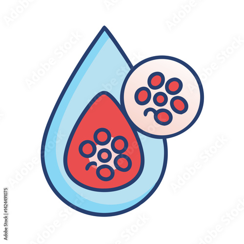Blood Drop with Cells Icon Representing Hematology and Blood Health