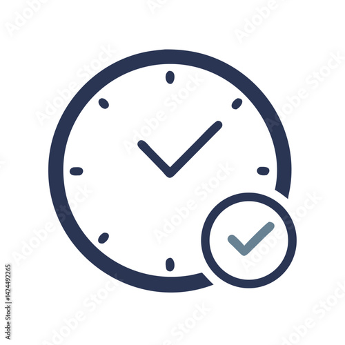 Clock with Checkmark Icon Representing Time Management and Task Completion
