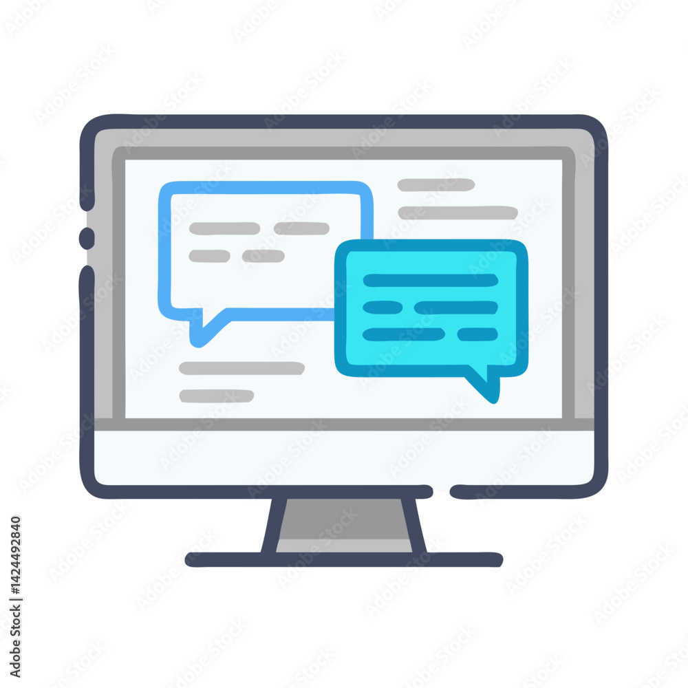 Computer Screen with Chat Interface Icon Representing Online Communication and Messaging Computer Screen with Chat Interface Icon Representing Online Communication and Messaging