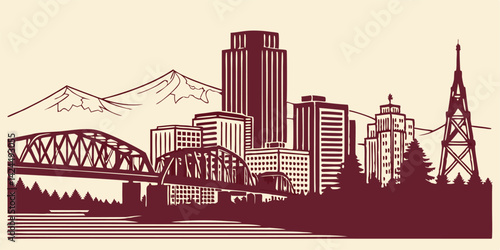A beautifully crafted Portland vector silhouette skyline.