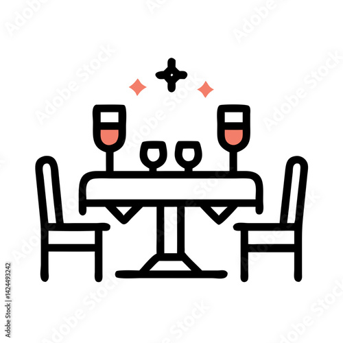 Dining Table with Glasses Icon Representing Celebration and Social Gathering