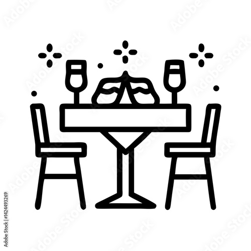 Dining Table with Glasses Icon Representing Celebration and Social Gathering