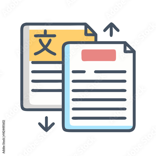 Document with Characters Icon Representing Written Language and Text Communication