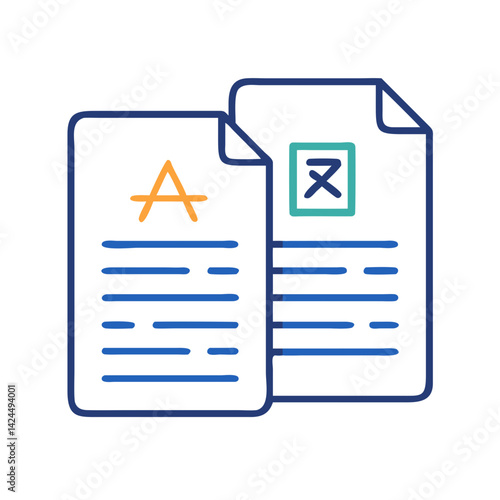 Dual Language Document Icon Representing Bilingual Content and Multilingual Communication