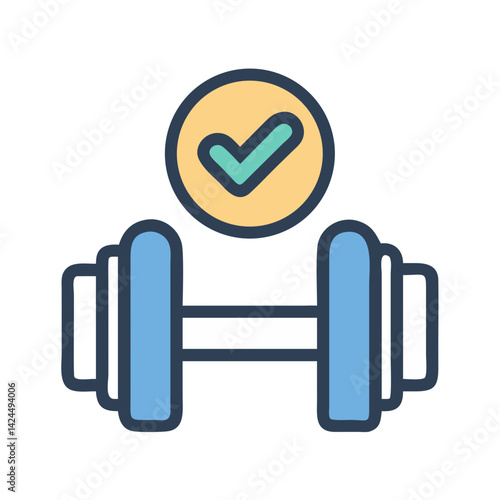Dumbbell with Checkmark Icon Representing Fitness Goal Achievement and Workout Completion