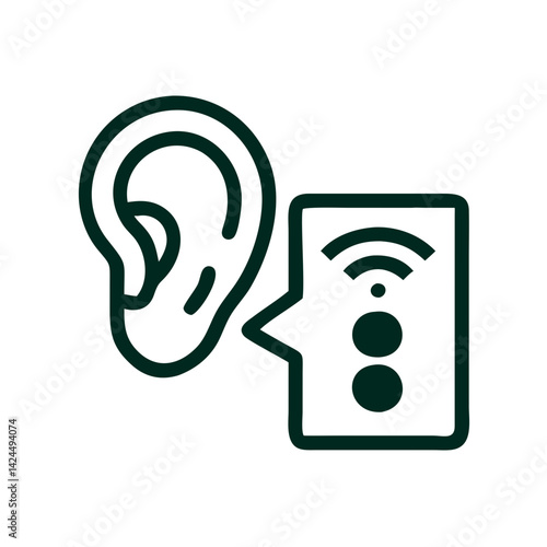 Ear with Language Card Icon Representing Listening Skills and Language Comprehension