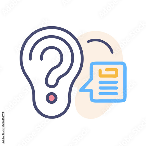 Ear with Language Card Icon Representing Listening Skills and Language Comprehension