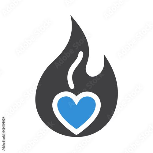 Flame with Heart Icon Representing Passion and Motivation in Emotional Drive