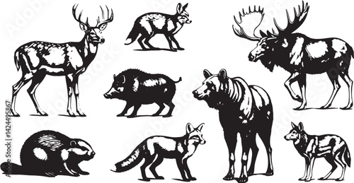 Collection of Wild Animal Silhouettes Featuring Diverse Species