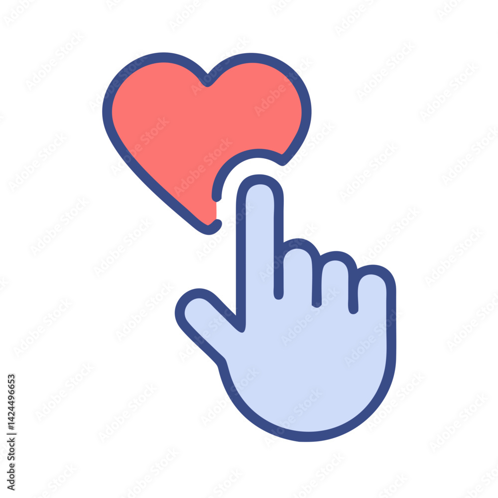 Fototapeta premium Heart with Finger Tap Icon Representing Emotional Interaction and Digital Affection