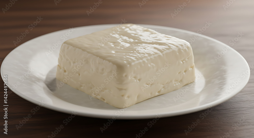 Block of Fresh Tofu on White Plate Block of Fresh Tofu on White Plate