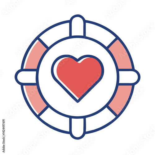 Lifebuoy with Heart Icon Representing Compassionate Care and Support
