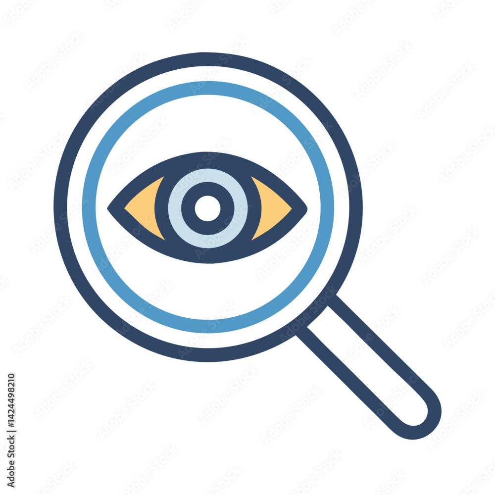 Magnifying Glass with Eye Icon Representing Insight and Detailed Observation Magnifying Glass with Eye Icon Representing Insight and Detailed Observation