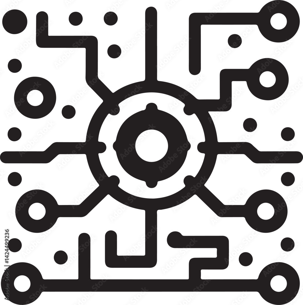 Fototapeta premium Silhouette vector of a circuit diagram icon, representing electrical circuits, schematics, and technology design for electronic systems.