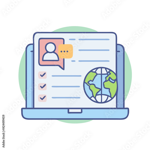 Online Language Class Icon Representing Virtual Learning and Language Education