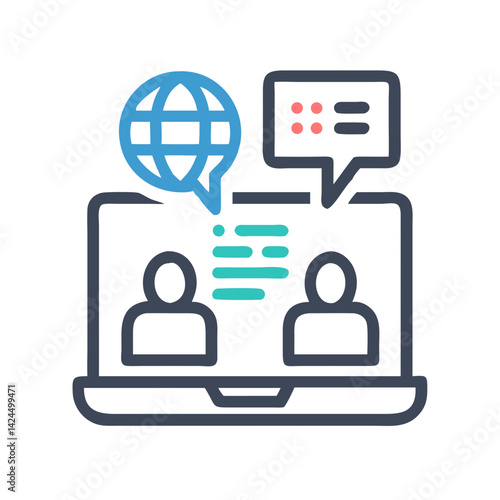 Online Language Class Icon Representing Virtual Learning and Language Education