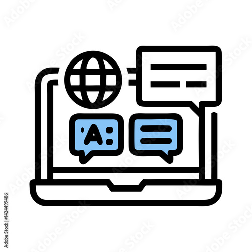 Online Language Class Icon Representing Virtual Learning and Language Education