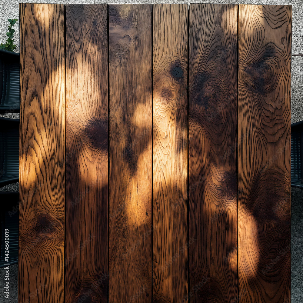 Flat Lay of Wooden Table with Natural Finish – Top Down Perspective