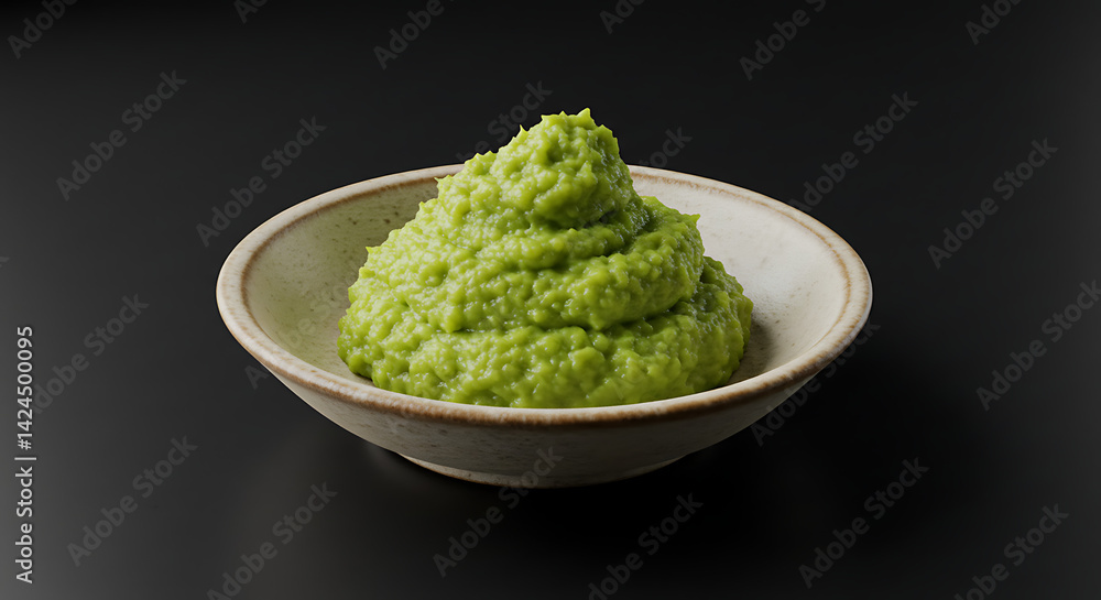 Wasabi Paste in Bowl on Dark Background Wasabi Paste in Bowl on Dark Background